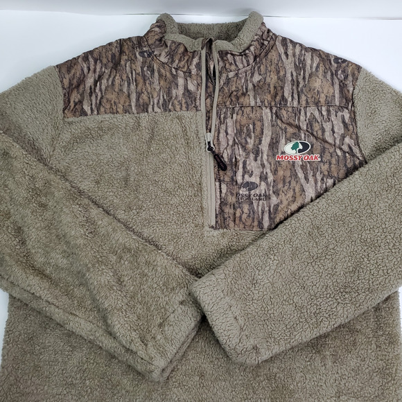 Mossy Oak Mens Jacket Brown Camo S Sherpa Fleece 1/4 Zip Hunting Soft Outdoor - Picture 3 of 7
